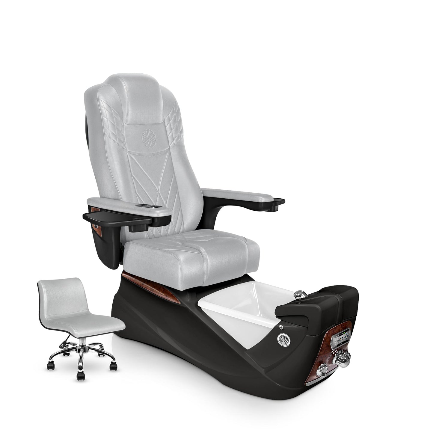 Lexor INFINITY pedicure chair with platinum cushion and espresso spa base