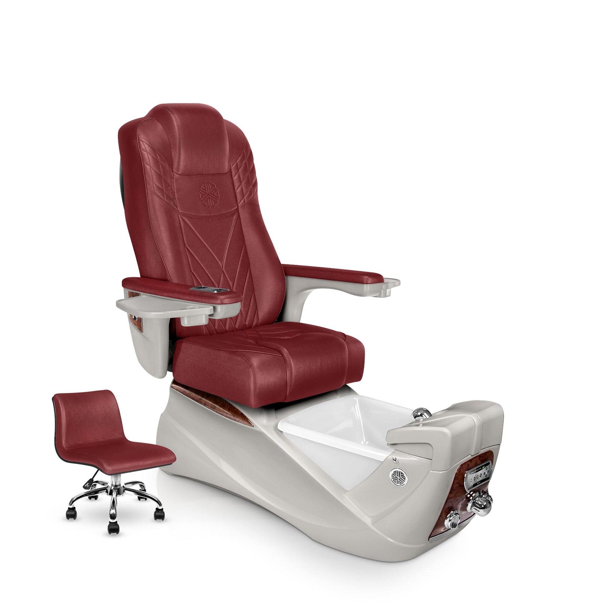 Lexor INFINITY pedicure chair with ruby cushion and sandstone spa base