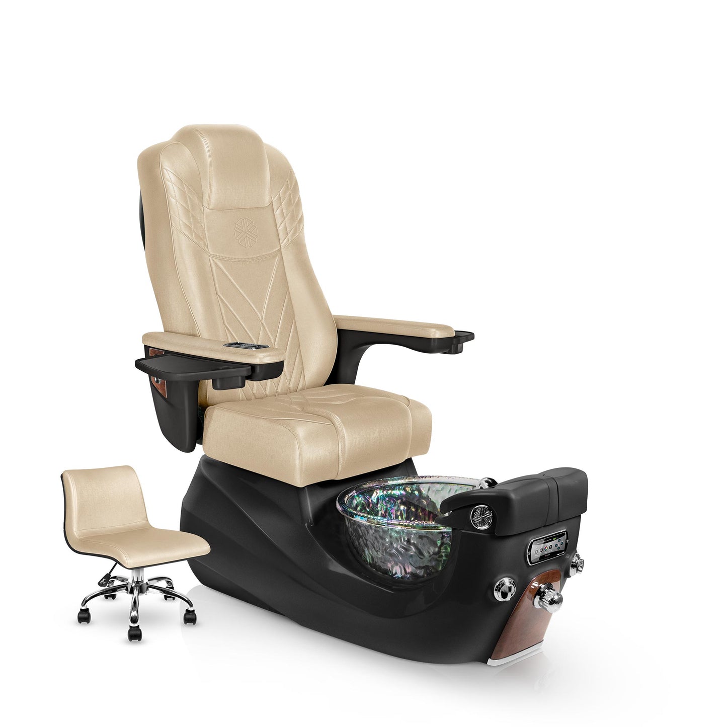 Lexor LIBERTÉ pedicure chair with glazed gold cushion and espresso spa base