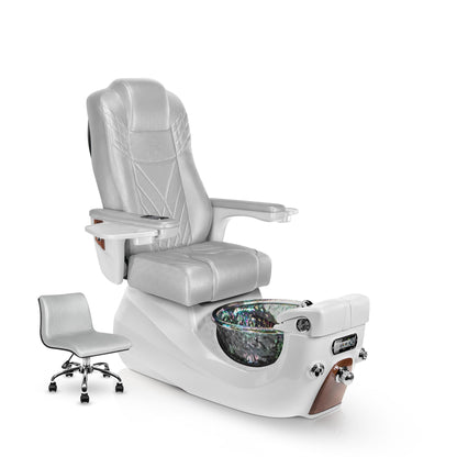 Lexor LIBERTÉ pedicure chair with platinum cushion and white pearl spa base