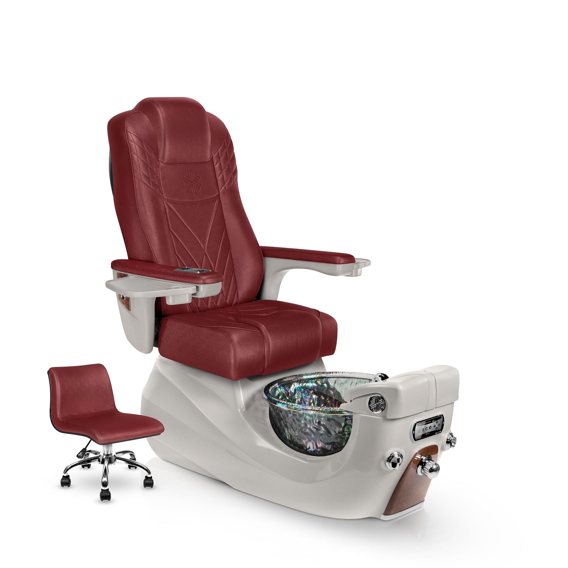 Lexor LIBERTÉ pedicure chair with ruby cushion and sandstone spa base
