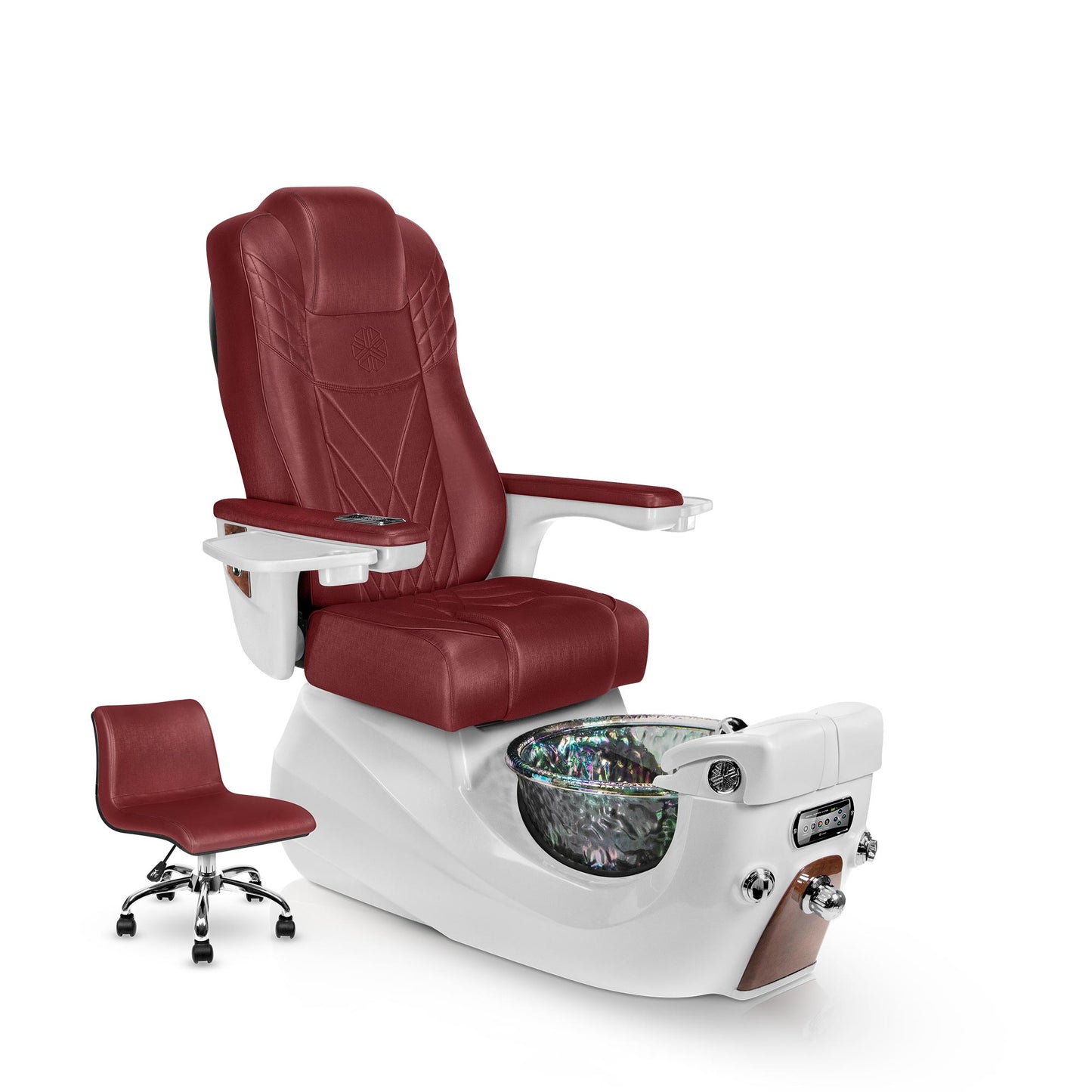 Lexor LIBERTÉ pedicure chair with ruby cushion and white pearl spa base