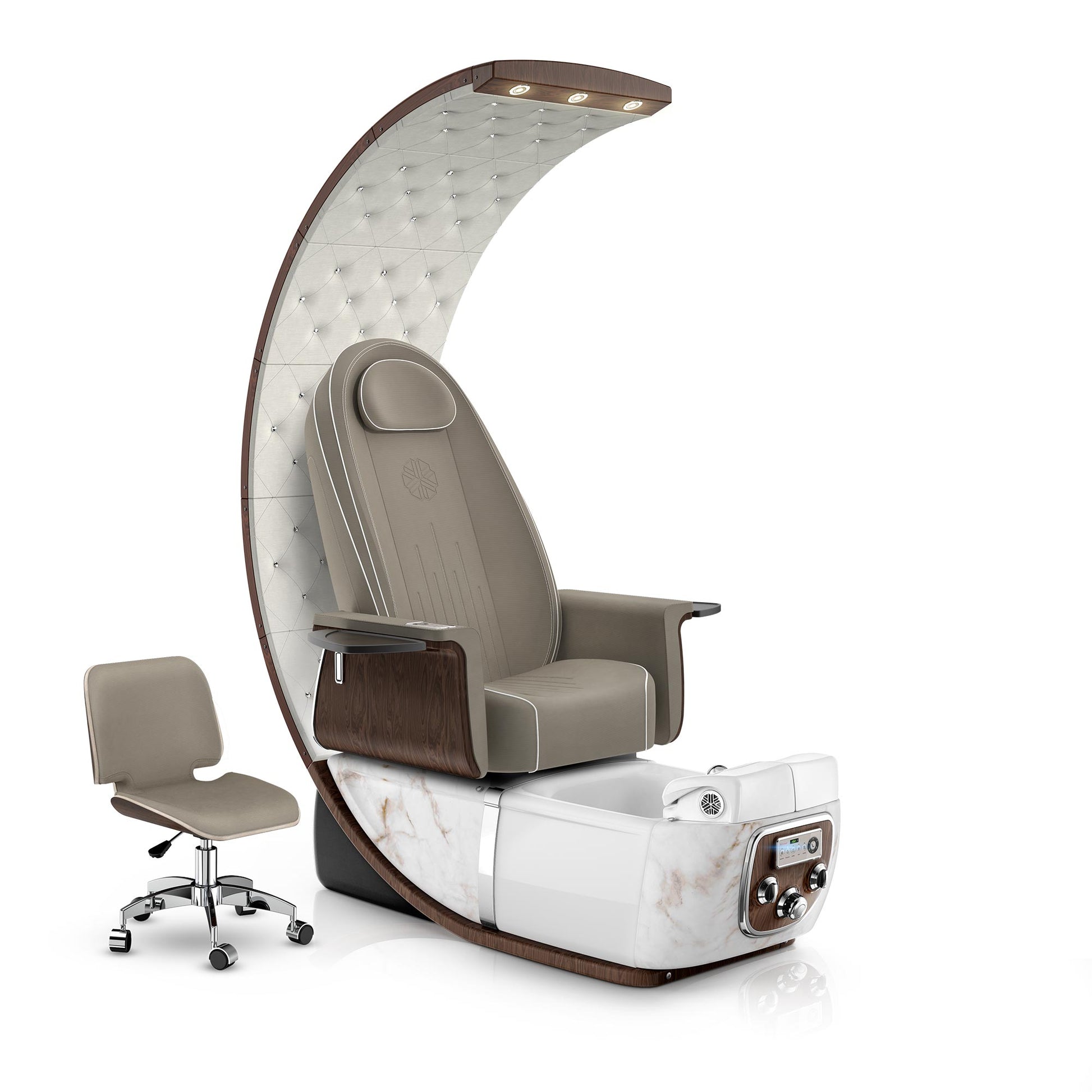 Lexor PRIVÉ Lounge pedicure chair with claystone cushion and white moonstone spa base