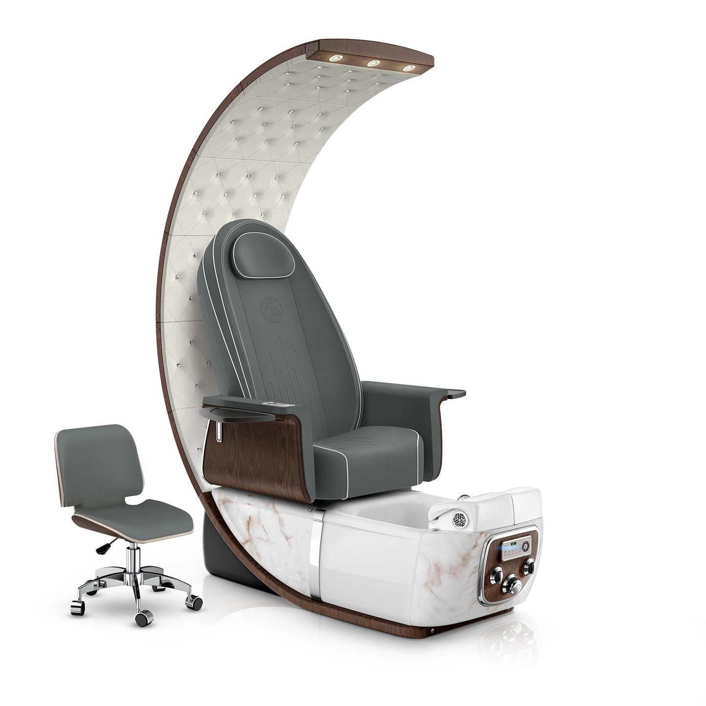 Lexor PRIVÉ Lounge pedicure chair with graphite cushion and white moonstone spa base