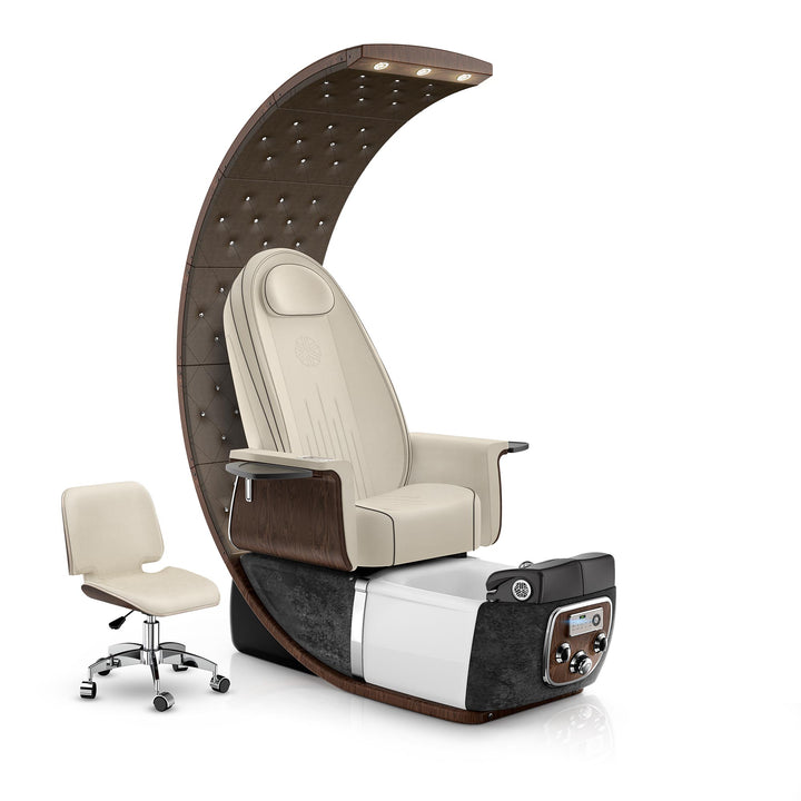 Lexor PRIVÉ Lounge pedicure chair with ivory cushion and black moonstone spa base