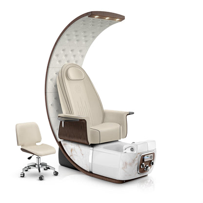 Lexor PRIVÉ Lounge pedicure chair with ivory cushion and white moonstone spa base