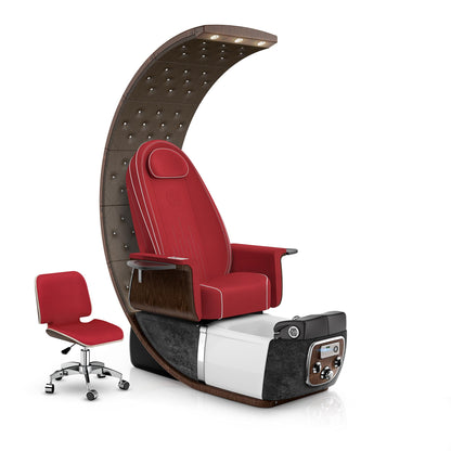 Lexor PRIVÉ Lounge pedicure chair with scarlet cushion and black moonstone spa base